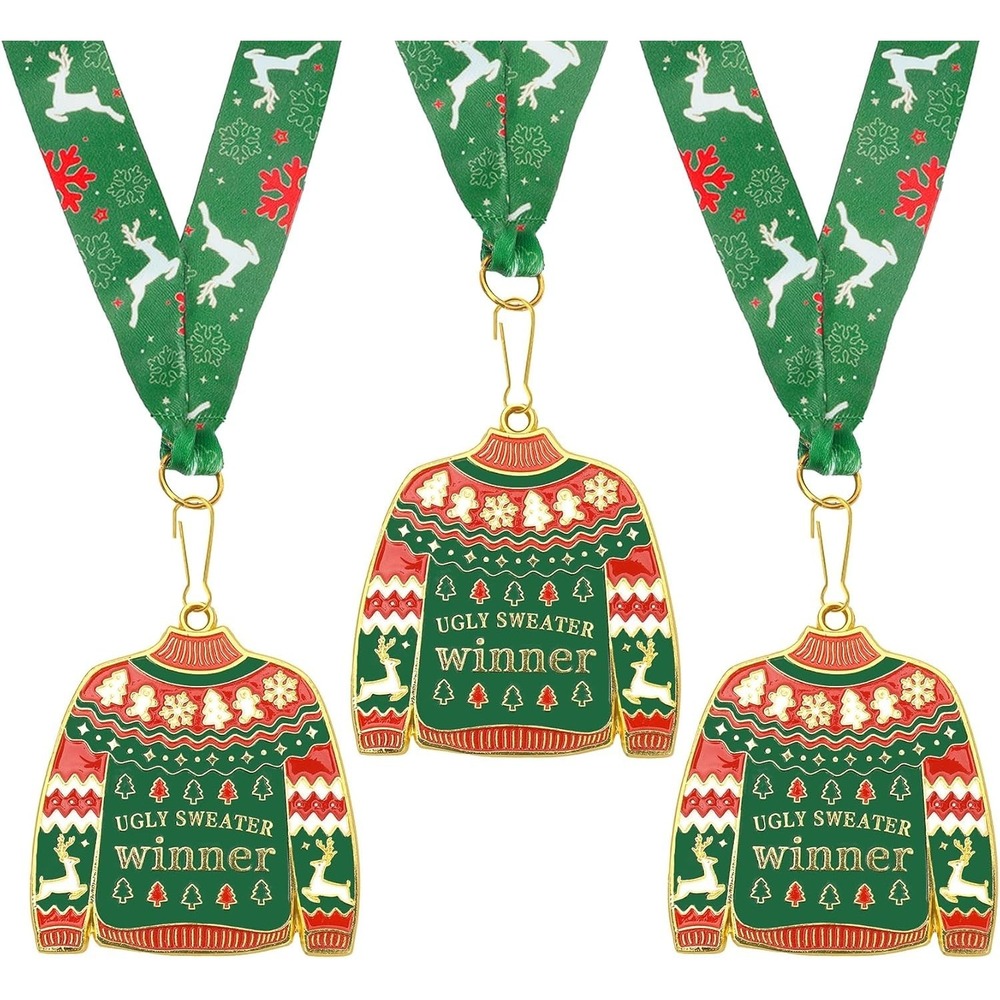 Libemskix Ugly Christmas Sweater Contest Medal Award with Green Neck Ribbon
